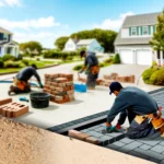 professional paving and masonry company working on a project in Medford, Long Island